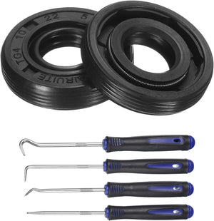2Pcs Oil Seal, 10x22x5mm TC Nitrile Rubber Double Lip Cover with Hook Kit and Spring for Mechanical Automobile Bearing Shaft, Black