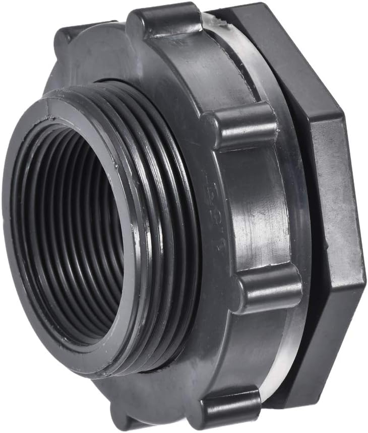 Bulkhead Fitting, BSPT1-1/2 Female, Tube Adaptor Pipe Fitting with Silicone Gasket, for Water Tanks, PVC, Gray