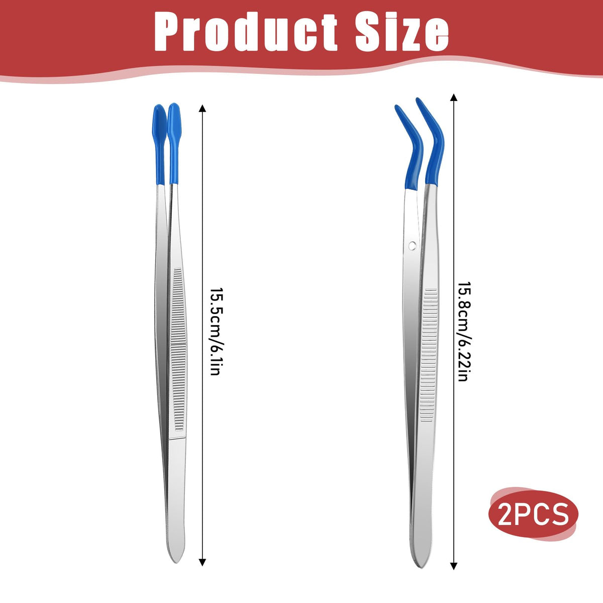 Rubber Tipped Tweezers, 2 Pcs PVC Coated Craft Tweezers Long Bent and Straight Flat Tip Precision Tweezer Set for Crafts Stamps Coin Beads Jewelry Industrial Electronic Lab (Blue)