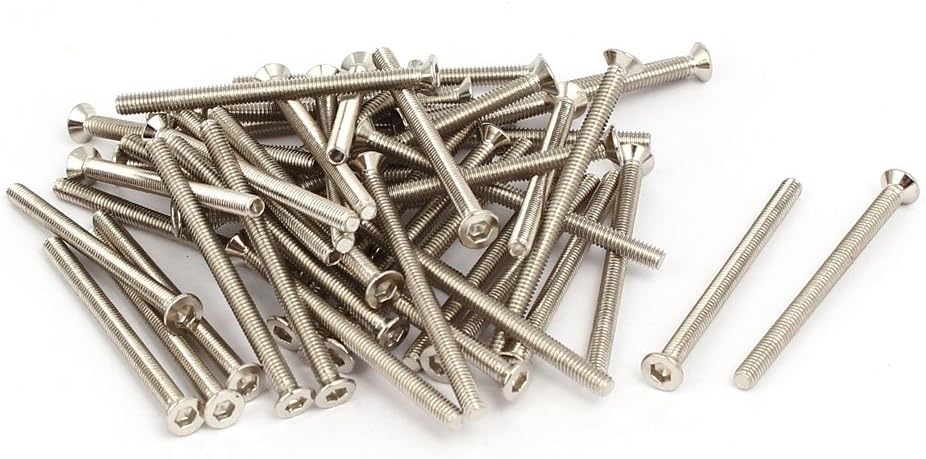 M2.5x35mm Grade 10.9 Countersunk Flat Head Hex Socket Cap Screw Silver Tone 50pcs
