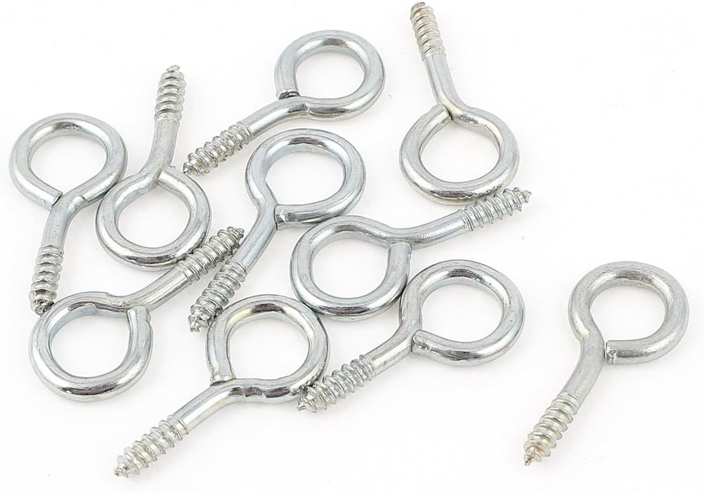 0.1"x1" Screw Eye Hooks Self Tapping Screws Screw-in Hanger Eye-Shape Ring Hooks Silvery 10pcs for Tie-Downs, Lifting and Securing Cables Wires