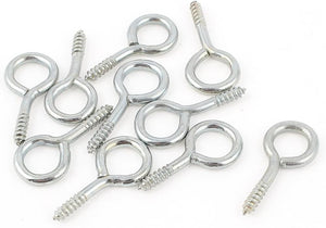 0.1"x1" Screw Eye Hooks Self Tapping Screws Screw-in Hanger Eye-Shape Ring Hooks Silvery 10pcs for Tie-Downs, Lifting and Securing Cables Wires