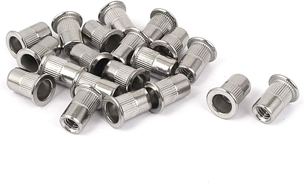 M6 Stainless Steel Flat Head Rivet Nut Insert Nutsert Silver Tone 20pcs