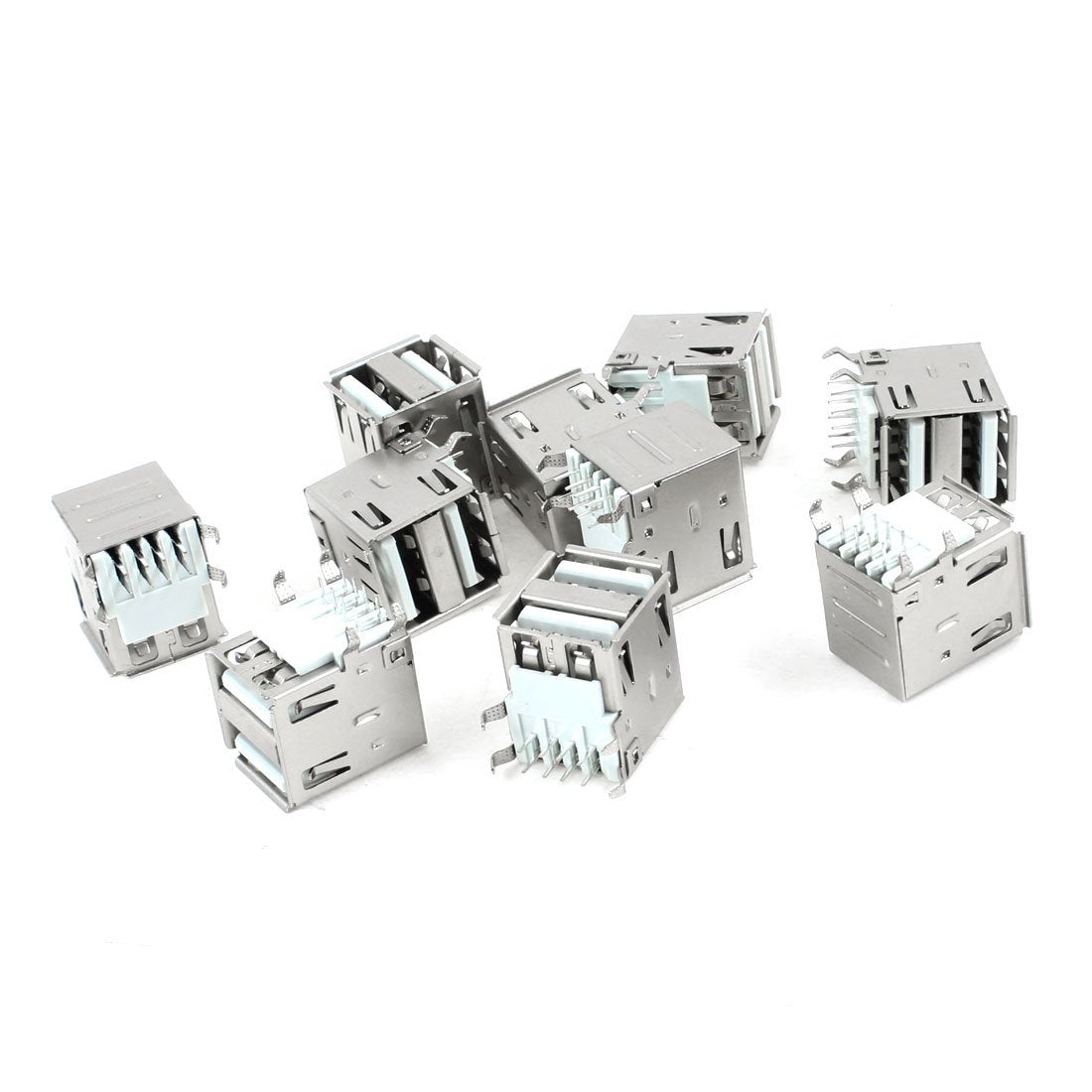 Dual USB Type A Right Angle DIP 8-Pin Female Jack Socket Connector, 10 Pieces
