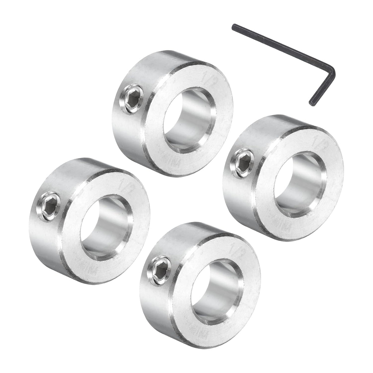 4 Pcs Set Screw Shaft Collar 1/2"Bore, 304 Stainless Steel Shaft Collars, 1"OD, 7/16"Thickness, Axle Collar Clamp with a Hex Wrench