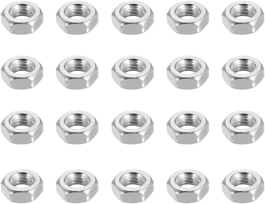 Hex Nuts, M8x1.25mm Metric Coarse Thread Hexagon Nut, Carbon Steel, Pack of 20 (Silver Tone)