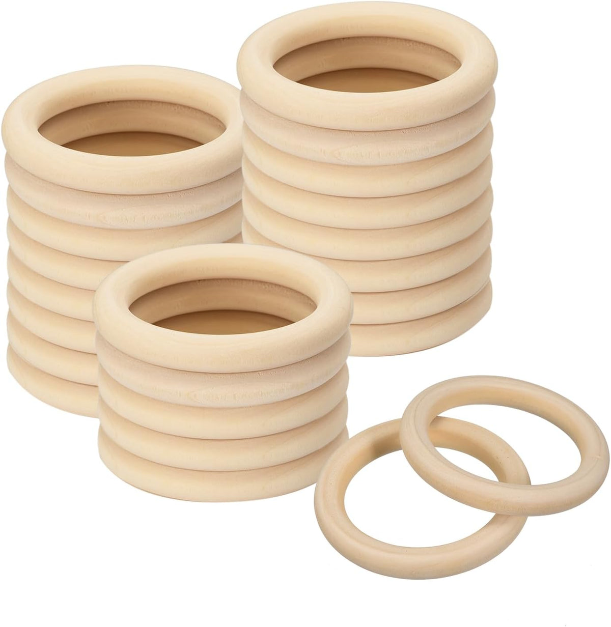25Pcs Natural Wood Rings, 65mm/2.6inch Unfinished Smooth Macrame Circles Wooden Ring for Crafts DIY Projects Macrame Jewelry Pendant Making (10mm Thick)