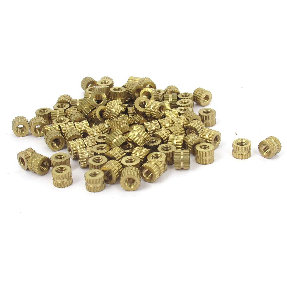 M3x4mm Threaded Round Metal Knurl Thread Insert Nuts Brass Tone 100Pcs