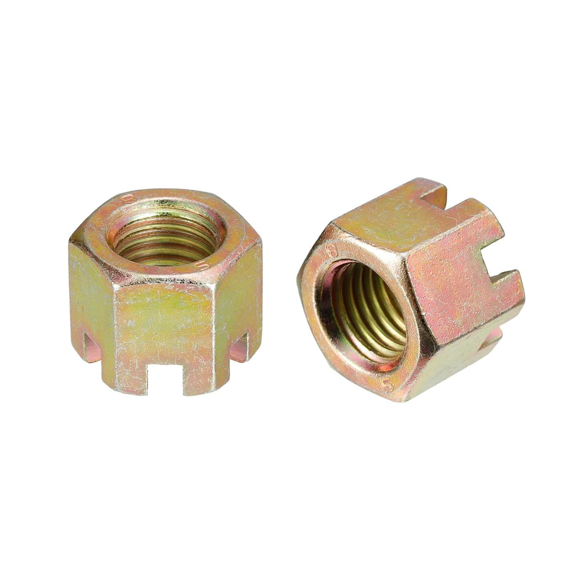 2Pcs M16x2mm Hexagon Slotted Nut, Grade 10 Carbon Steel Hex Castle Nuts, Color Zinc