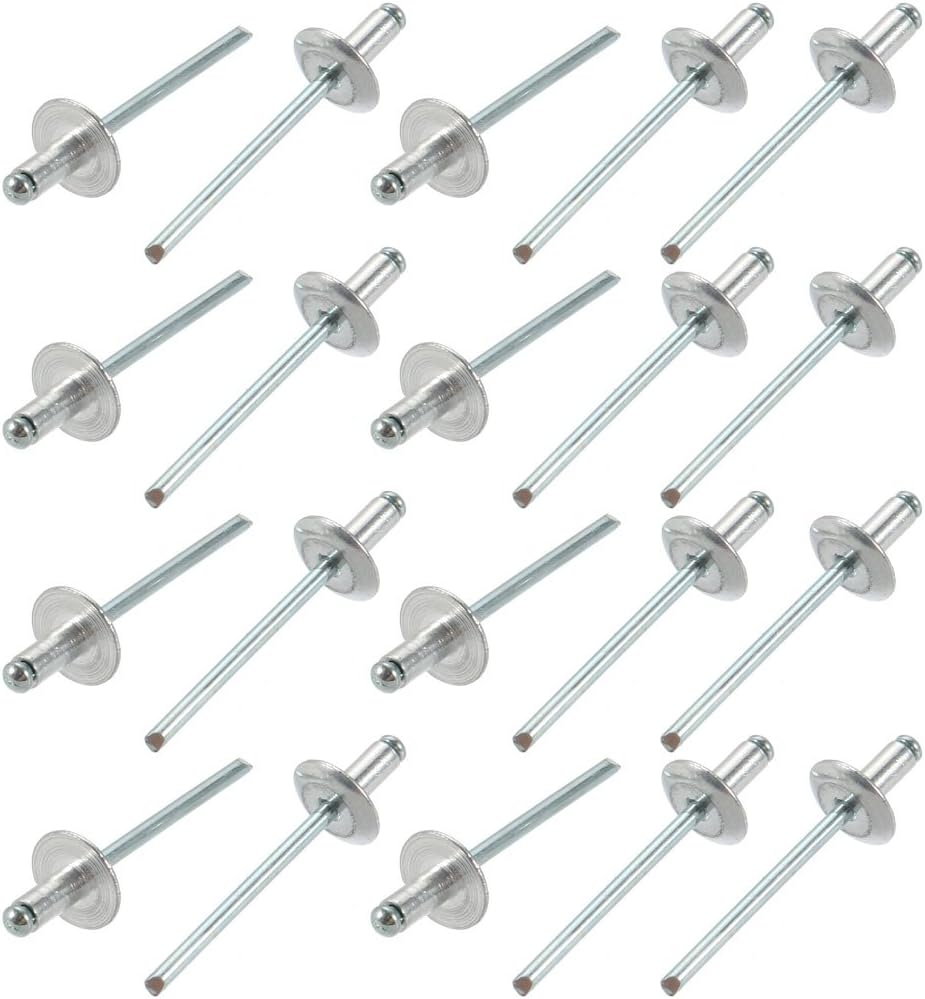 20 Pcs 4mm x 8mm Aluminum Open End Large Flange Blind Rivets
