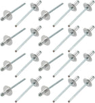20 Pcs 4mm x 8mm Aluminum Open End Large Flange Blind Rivets