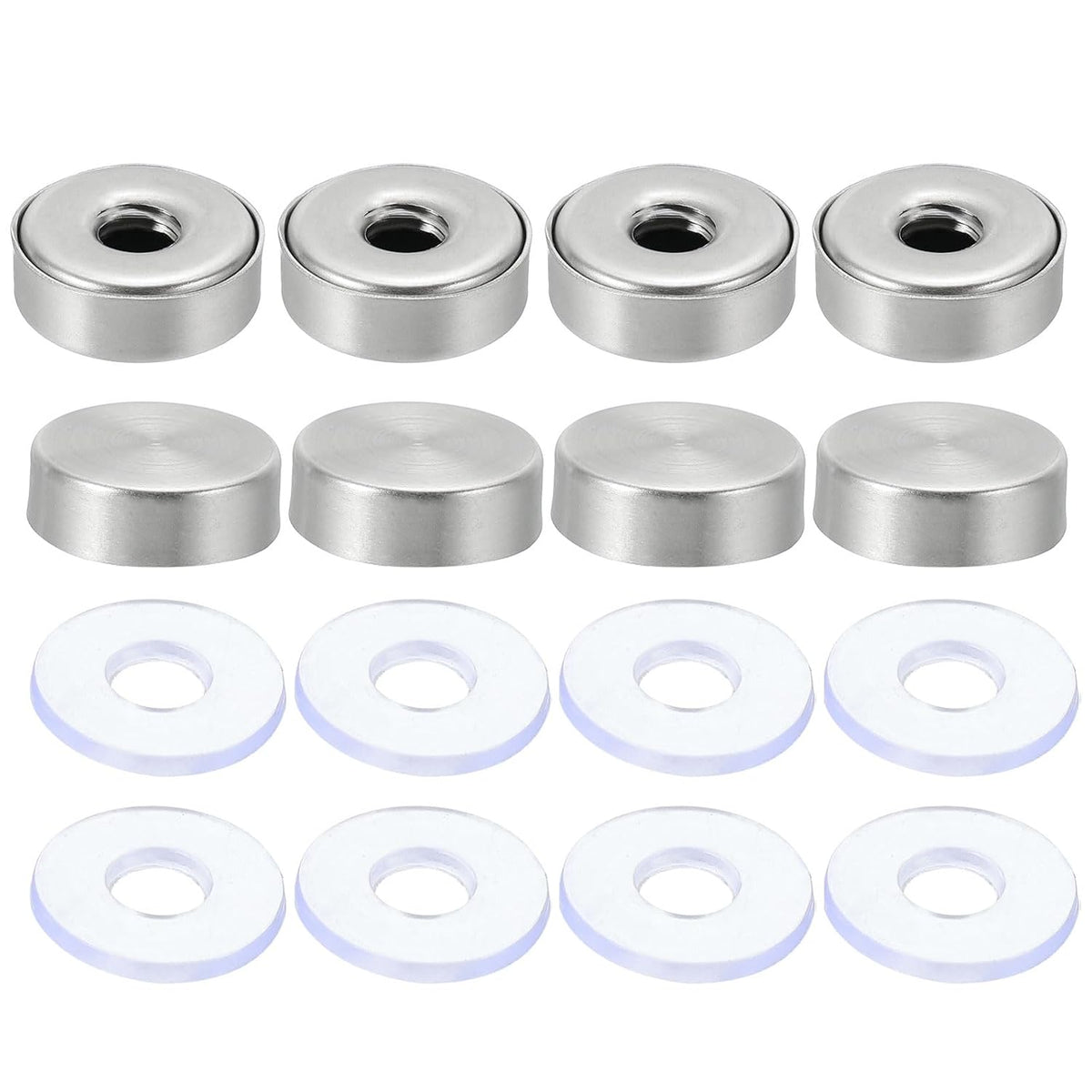 8 Pcs Standoff Screw Caps, 0.63" Dia Stainless Steel Standoff Nail Accessory Glass Nail with 8 Rubber Gaskets for Acrylic Frame Advertising Board Connect and Fix, Brushed Silver