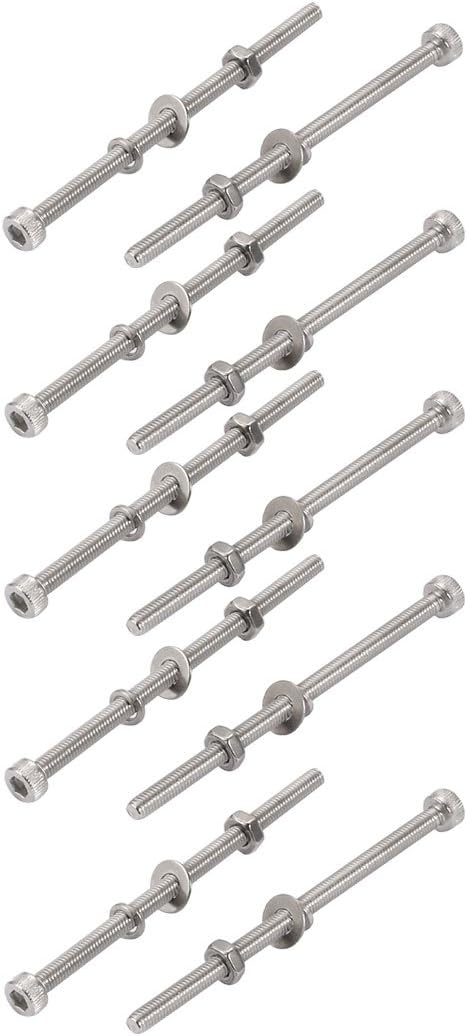 10Pcs M3x55mm 304 Stainless Steel Knurled Hex Socket Head Bolt Nut Set w Washer