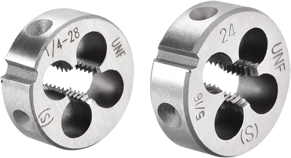 1/4-28 and 5/16-24 UNF Round Die Set, Machine Thread Right Hand Threading Die, Alloy Tool Steel 2pcs
