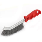 25cm Length Red Plastic Curved Handle Steel Wire Brush Silver Tone