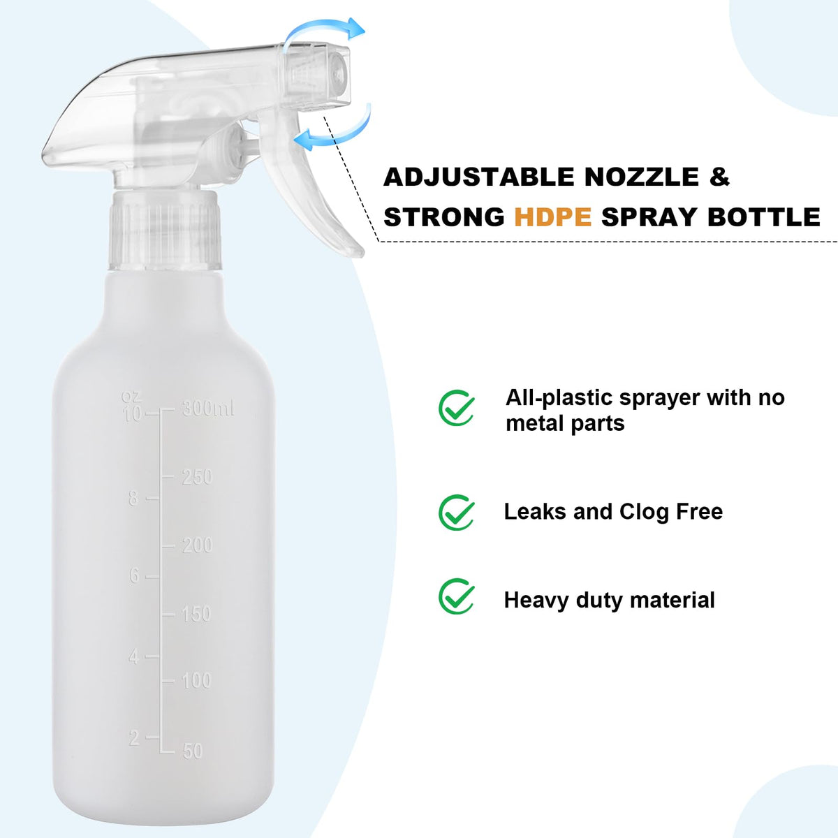LinkMejor 12oz HDPE Sprayflasker 2 Pack, Justerbare Nebelstrømsbeholdere