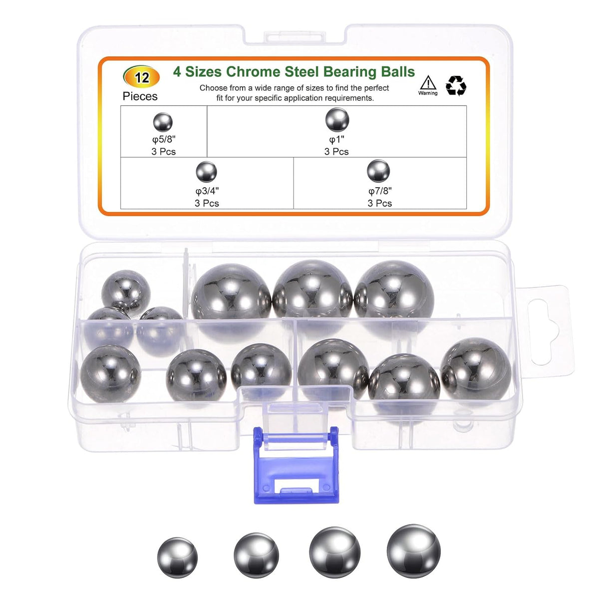 12pcs G16 Precision Balls Assortment Kit 5/8" 3/4" 7/8" 1" Chrome Steel Solid Bearing Balls