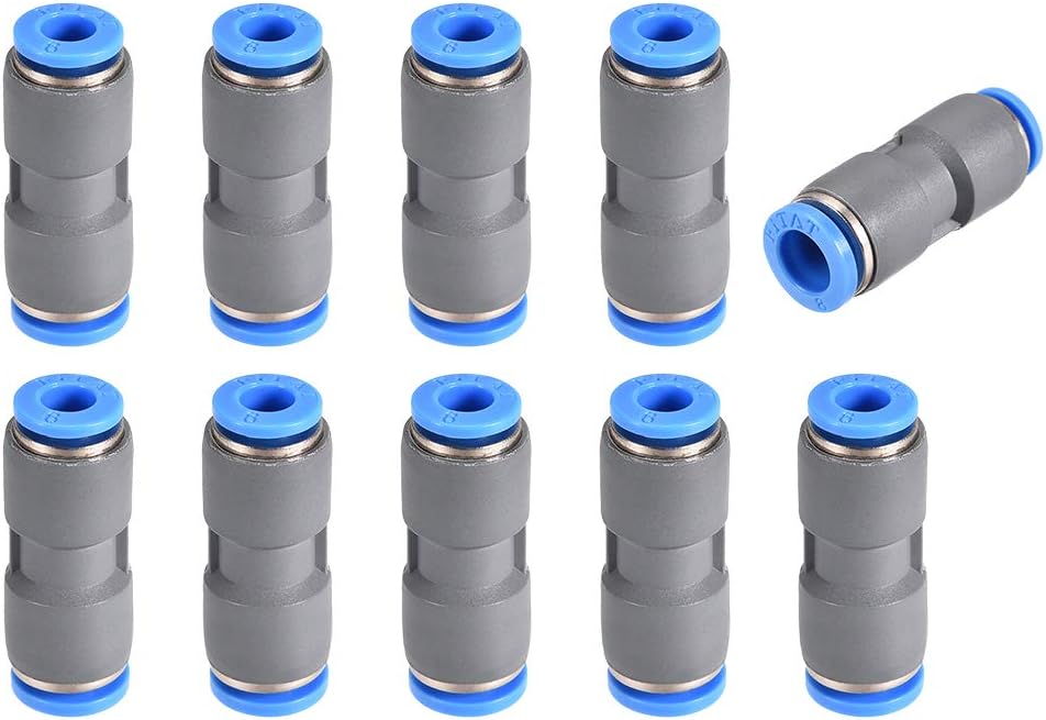 Straight Push to Connector Reducer Fitting 8mm to 6mm Quick Release Pneumatic Connector Plastic Union Pipe Tube Fitting Grey 10Pcs