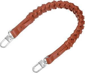 Braided Purse Strap, 1Pc 44.7cm/17.6" Orange-Red PU Leather Replacement Handle, Short Handbag Strap Top Braided Handle with Silver Buckles for Underarm Bags, Handbags, Bucket Bags