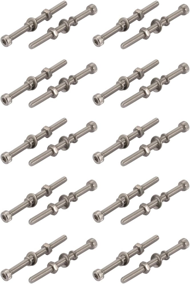 20pcs M4x50mm 304 Stainless Steel Knurled Hex Socket Head Bolts Nuts w Washers