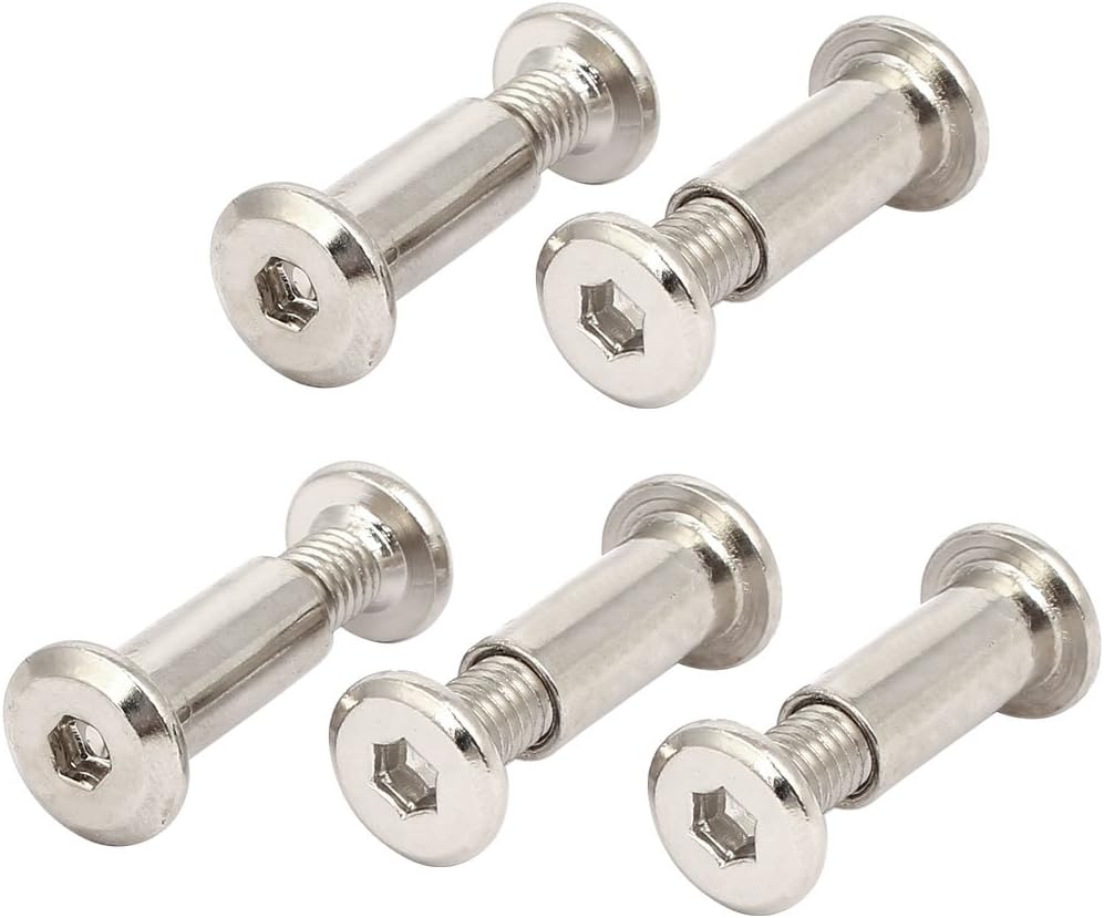 M6x20mm Male Thread Cabinet Hex Socket Head Screw Post Silver Tone 5pcs