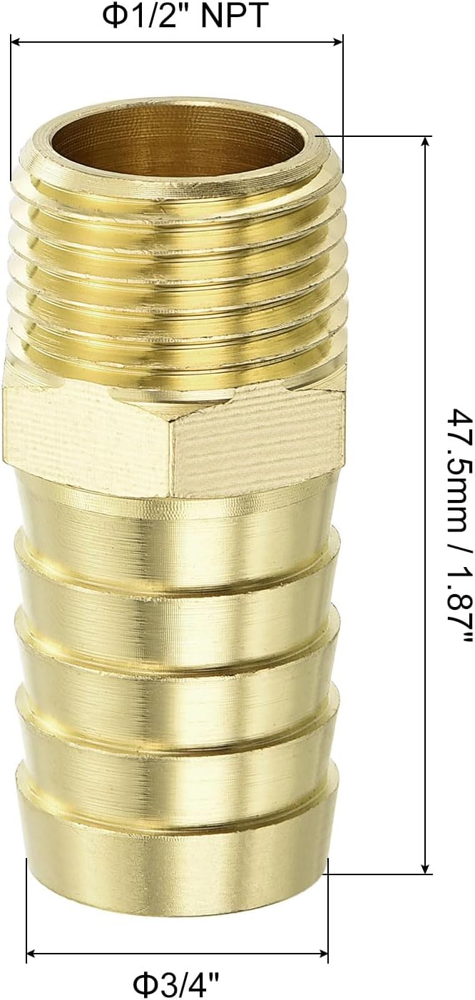 Kupferrohrhalsbuchsen 6Stück 3/8" Barbx1/2" NPT Männlich Kupferrohrhalsbuchse für Wasser Kraftstoff Luft