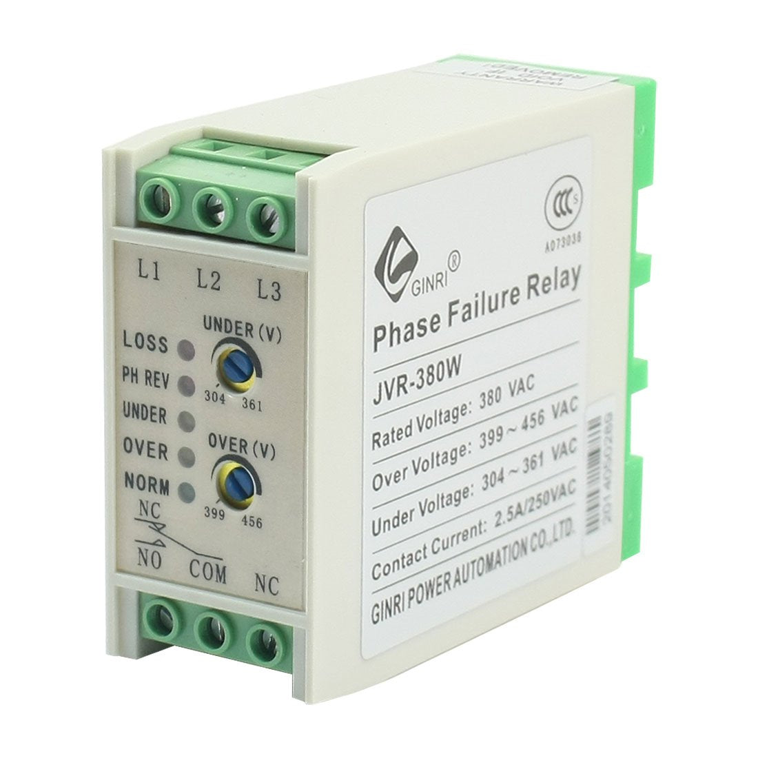 Over/Under Voltage Adjustable Phase Sequence Relay, JVR-380W AC, 380V