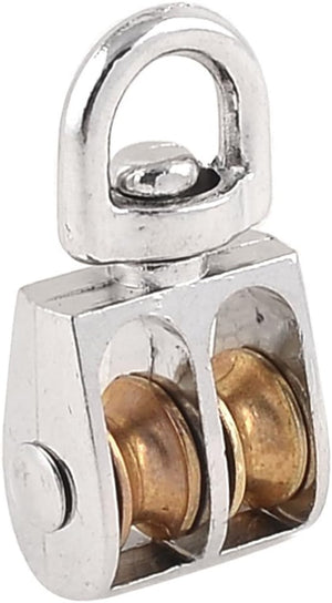 Portable Gold Tone Double Wheel Hoist Wire Rope Pulley Block Tackle
