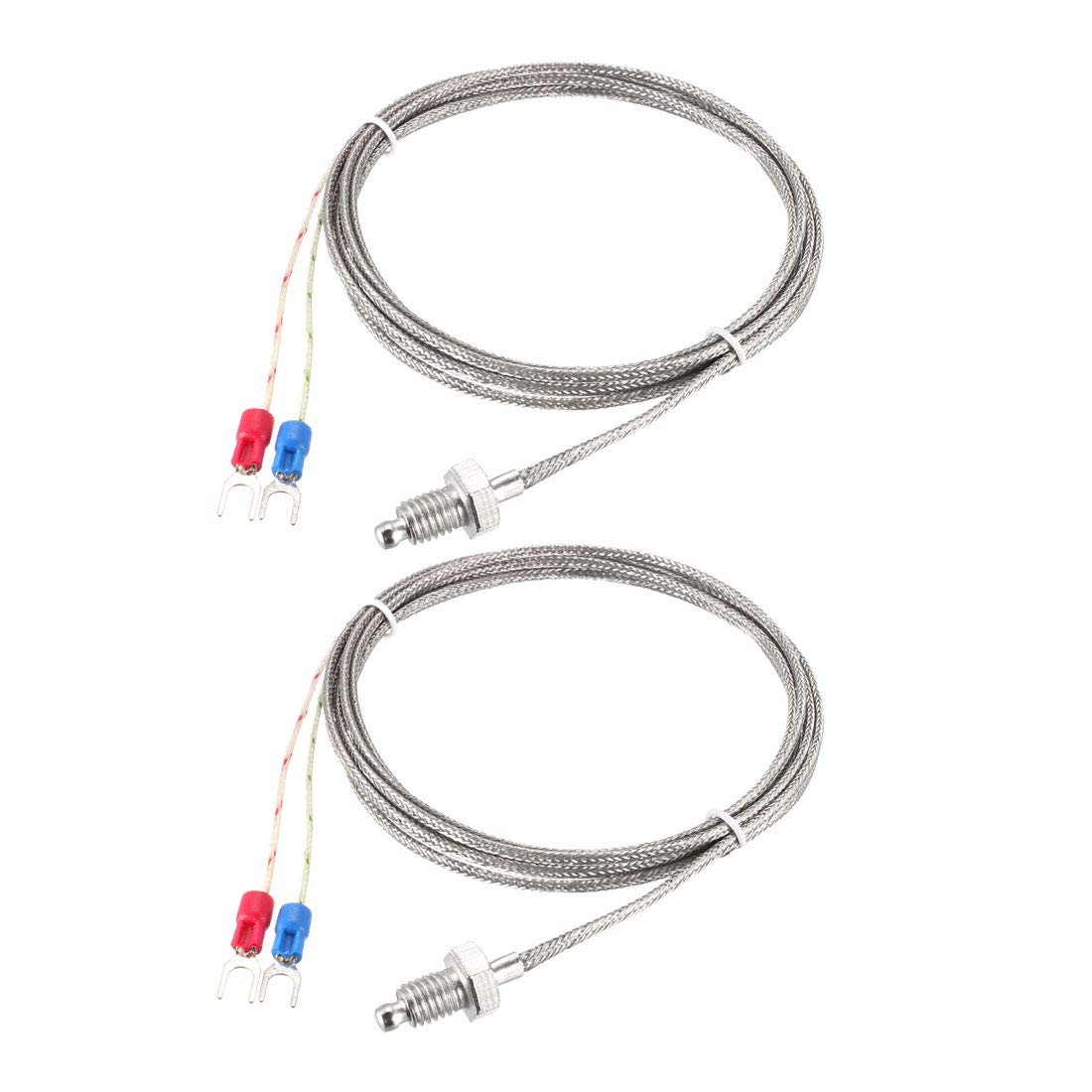 K Type Thermocouple Temperature Sensors M8 Thread Probe with 2M/6.6Ft Wire 2pcs