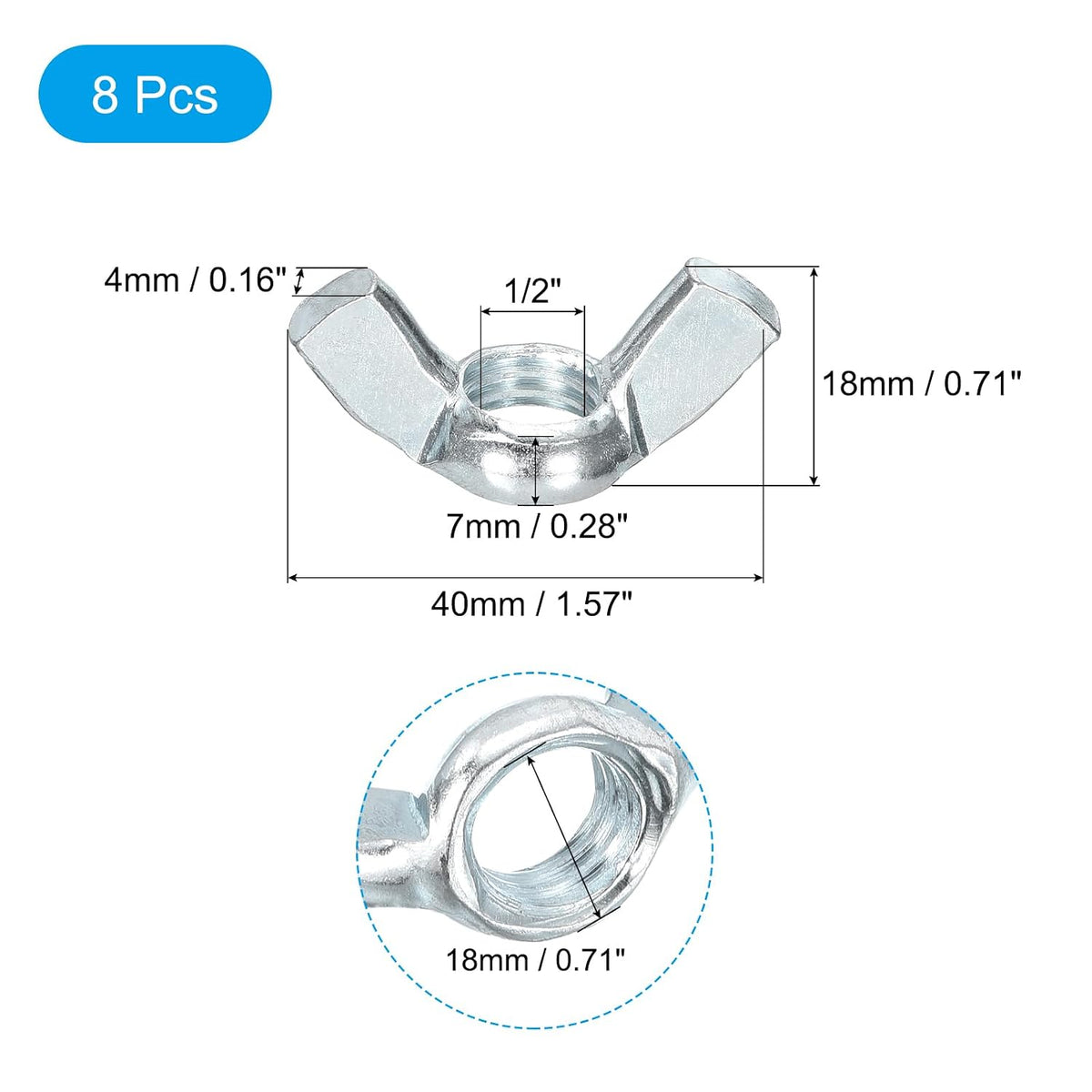 1/2"-13 Flügelmuttern 8 Stk, Kohlenstoffstahl Schmetterlingsflügelmutter Befestigungsteile Handdrehen Flügelmuttern für Maschinen Elektronische Ausrüstung DIY, Weiß