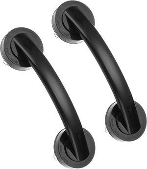 2pcs Grab Bars for Bathtubs and Showers, 7.6" Mirror Glass Door and Window Handles Powerful Shower Suction Cup Anti-Slip Safety Bars for Senior Shower Chairs Black