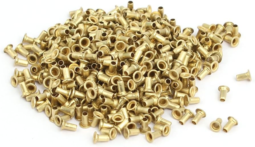 LinkMejor 500pcs M1.3x2.5mm Brass Plated Metal Hollow Eyelets Rivets Gold Tone