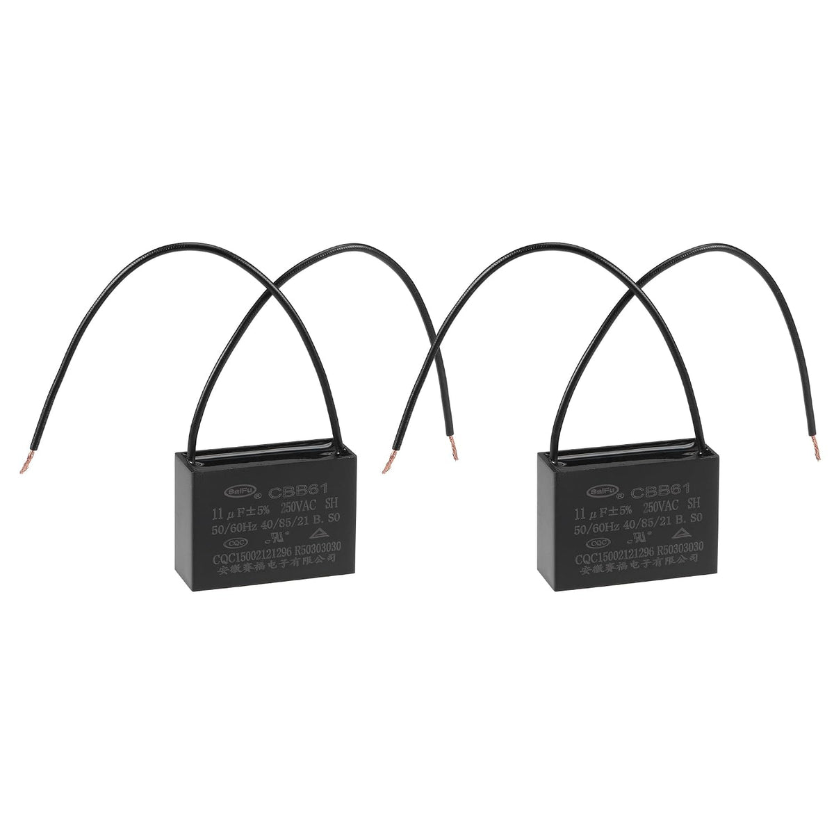 Ceiling Fan Capacitor CBB61 11uF 250V AC 2 Wires Metallized Polypropylene Film Capacitor 47x34x18mm for Electric Fan Pump Motor Generator 2Pcs