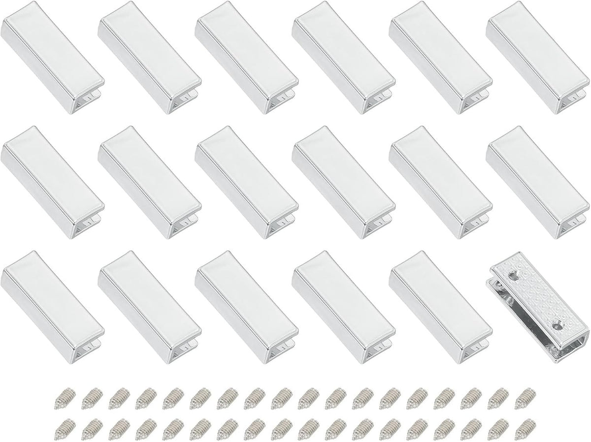 18Pcs Metal Belt Buckle End Tips, 0.98" Wide Rectangle Webbing Zipper Tips Clip Buckles with Screws for DIY Sewing Craft Purse Belt Repair, Silver