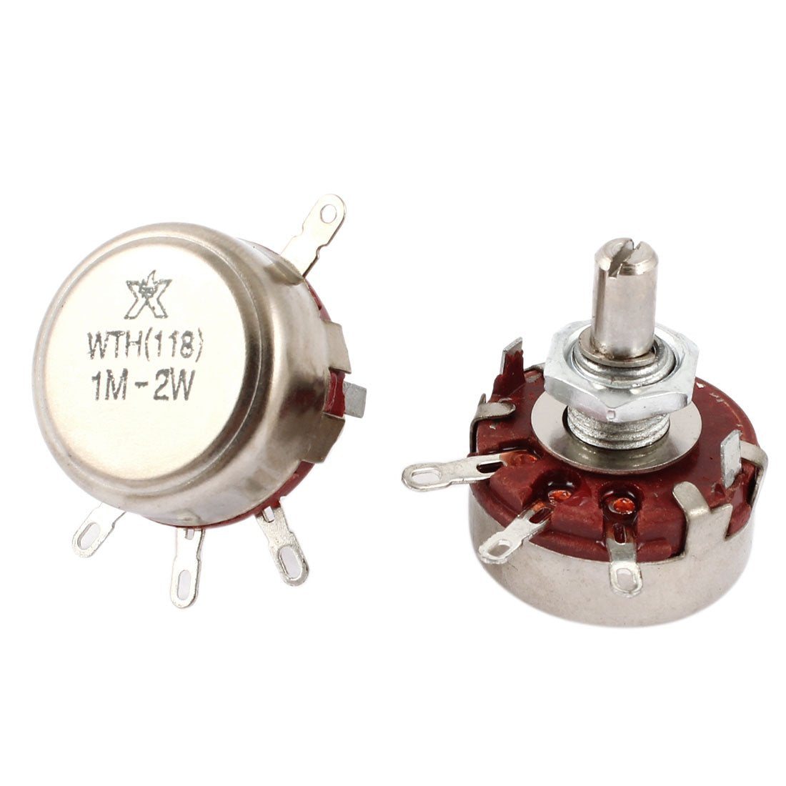 2 Pcs Single Turn Rotary Taper Carbon Potentiometer 2W 1M Ohm WTH118