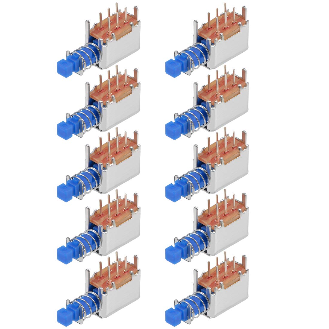 Push Button Switch DPDT 6 Pin 1 Position Self-Locking Blue 10pcs