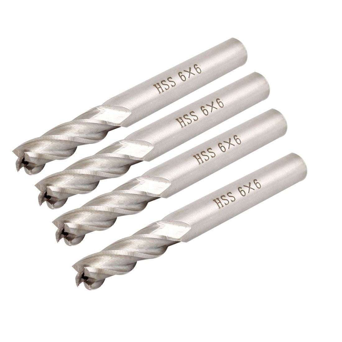 4 Pcs Hss Straight Shank 4 Flute End Mill 6 mm x 6 mm x 57 mm Pack of 4