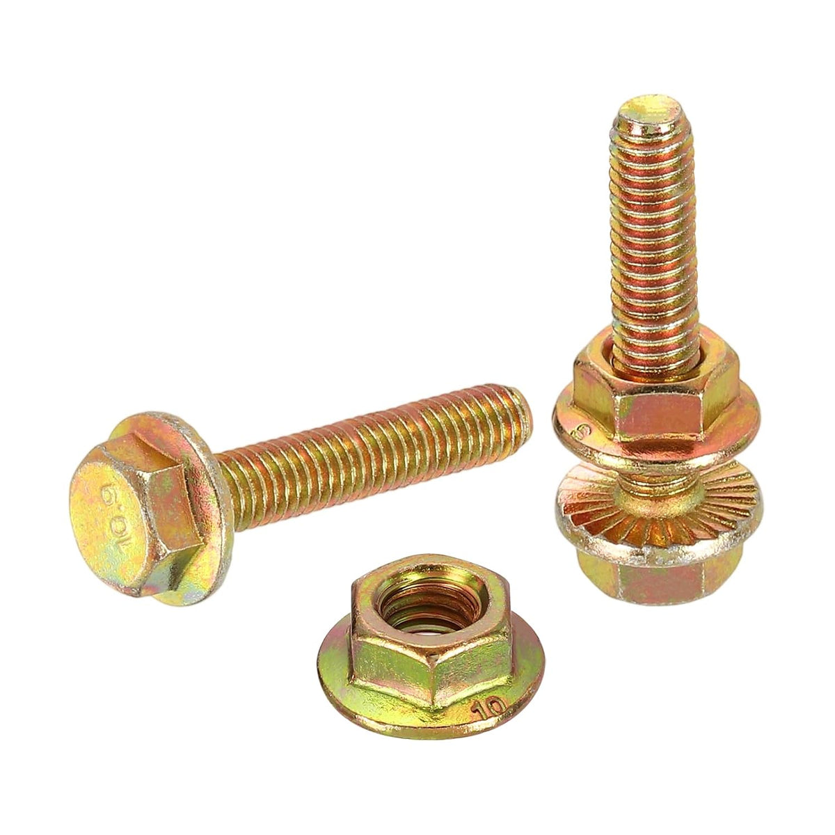M6 x 30mm Flanged Hex Head Bolts, 20Pcs Zinc-Plated Carbon Steel Flange Hexagon Screws with Nuts, Fully Threaded, for Machinery Industry Home Appliances