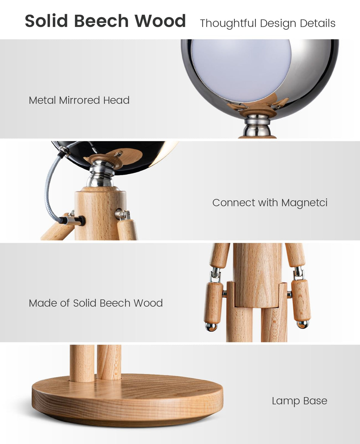 LinkMejor Lampe de Bureau Sans Fil Rechargeable, Lampe de Nuit Tactile, Réglable