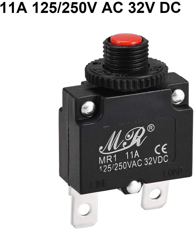 Disyuntores térmicos LinkMejor de 6A, 125/250V AC; interruptor de botón manual con protección contra sobrecarga. 2 unidades.