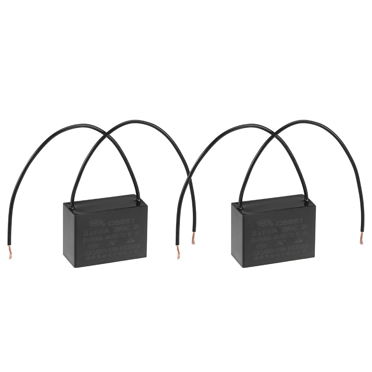 Ceiling Fan Capacitor CBB61 18uF 250V AC 2 Wires Metallized Polypropylene Film Capacitor 47x34x22mm for Electric Fan Pump Motor Generator 2Pcs