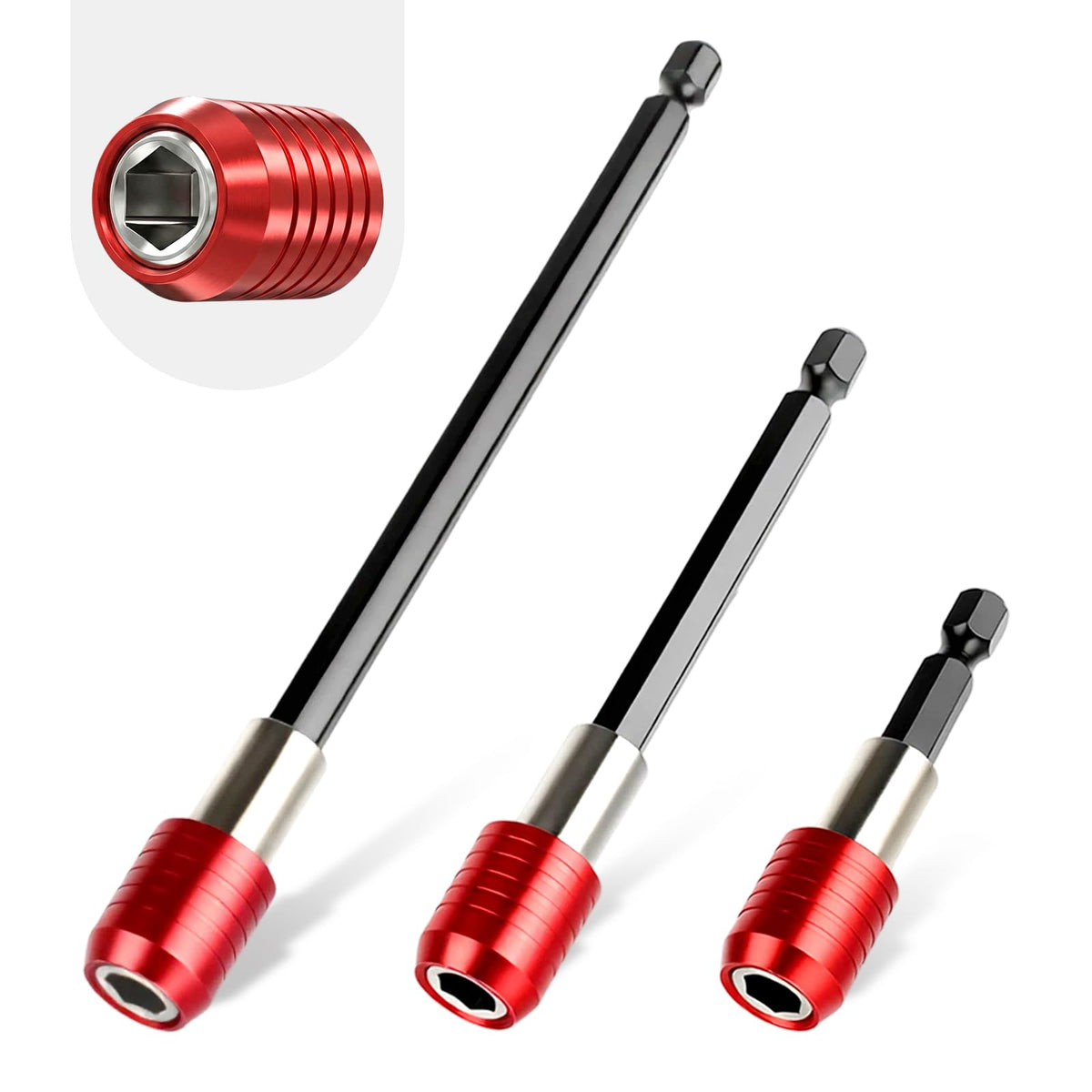 LinkMejor 3-Piece Magnetic Drill Bit Extension Set, 1/4 Pollice Morsa a 6 Viti