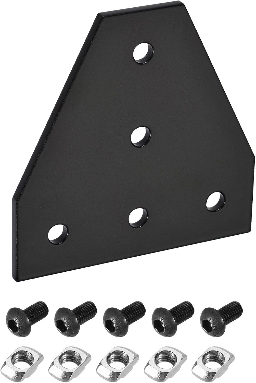 2Pcs Corner Bracket Plate T Shape 90x90mm 5-Hole Outside Joint Kits 3030 Aluminum Profile with T Nuts and Hex Socket Screws Black for Frame Structure