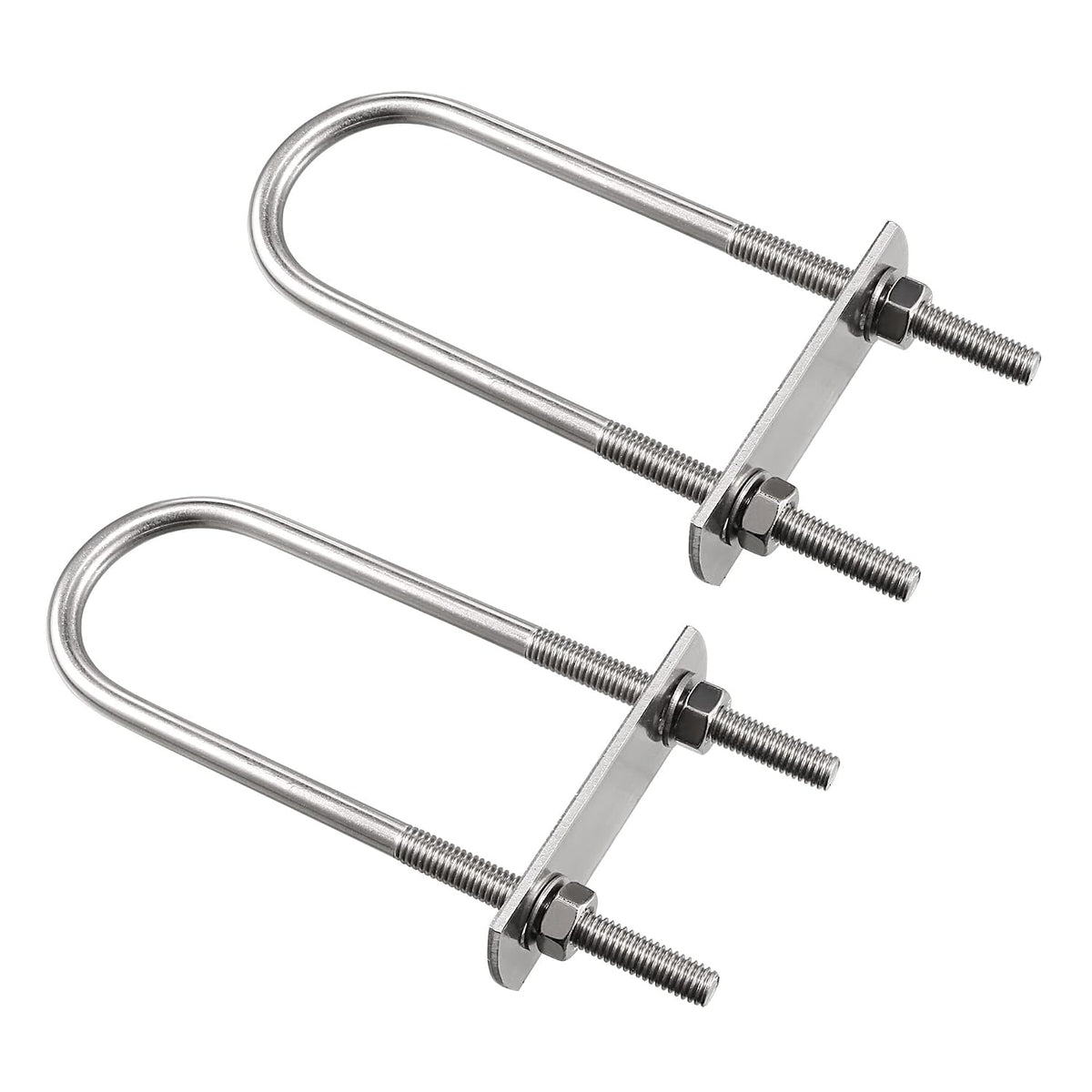Round U-Bolt 1.26"(32mm) Inner Width 120mm Length Steel M6 with Nuts, Plate, Washers 2 Set