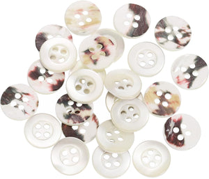 25 Pcs Natural Shell Buttons, 4 Hole 10mm Mother of Pearl Buttons for Shirt Clothes Coats Suits Jacket Jeans Skirts Sewing Craft DIY Decoration, White (Wide Edge)