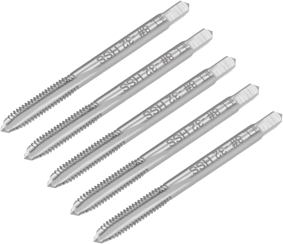 Machine Tap #8-32 UNC Thread 2B Class 3 Flutes High Speed Steel Screw Threading Tap Tapping Tool 5pcs