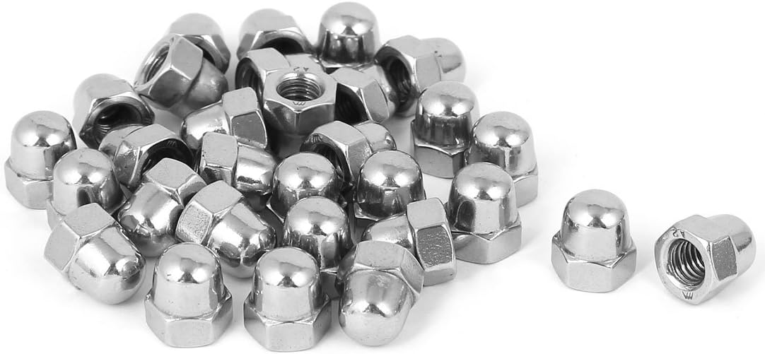 Acorn Hex Cap Nuts - 30Pcs M6 Dome Nuts 304 Stainless Steel Hexagon Decorative Cap Nut for Screws Bolts Silver Tone