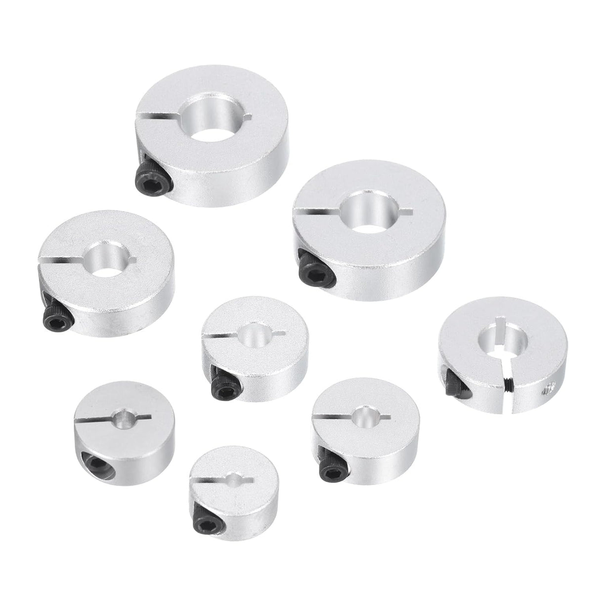 8pcs Single Split Shaft Collar Set 3mm 4mm 5mm 6mm 8mm 9mm 11mm 12mm Bore Drill Stop Collar Set, Aluminum Alloy Set Screw Split Clamping Collars