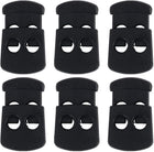 LinkMejor 6pcs Plastic Cord Lock Stopper Clip End Spring Stop Double Hole Toggle Fastener Stopper Rope End for Drawstring Clothing, Shoelace, Camping Black