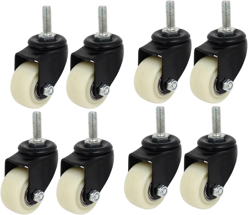 1.5-inch Dia PP Single Wheel M8 x 25mm Threaded Stem Universal Caster 8pcs